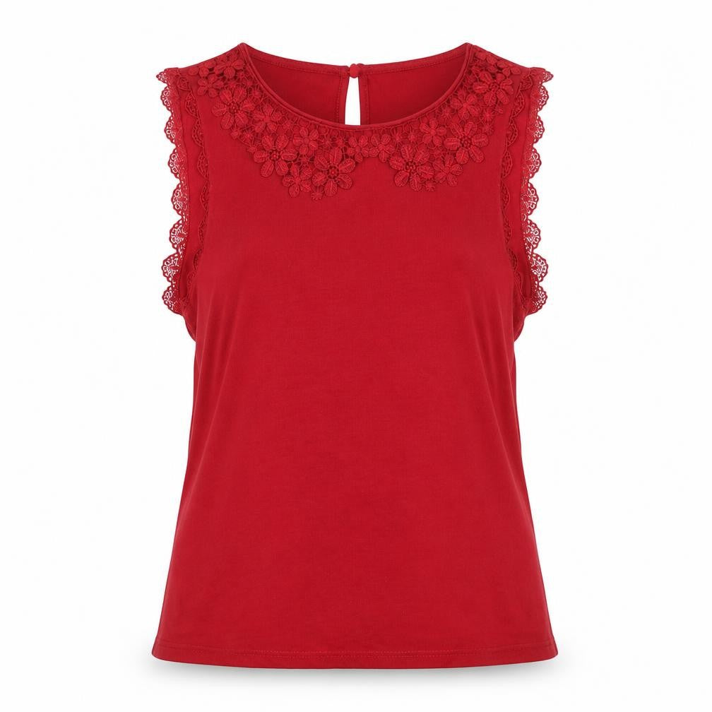 Topshop Womens Red  Polyester Basic Tank Size 6 Round Neck
