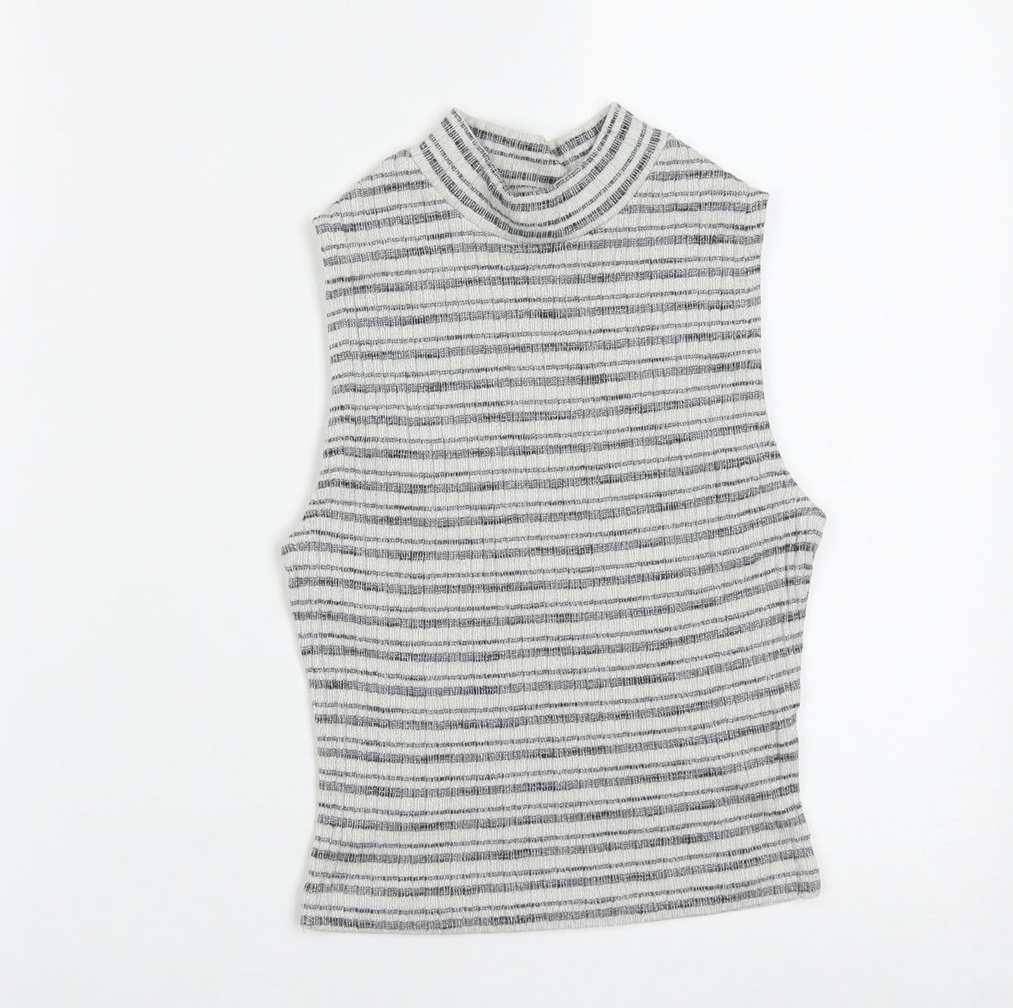 New Look Womens Grey Striped Cotton Basic Tank Size 8 High Neck