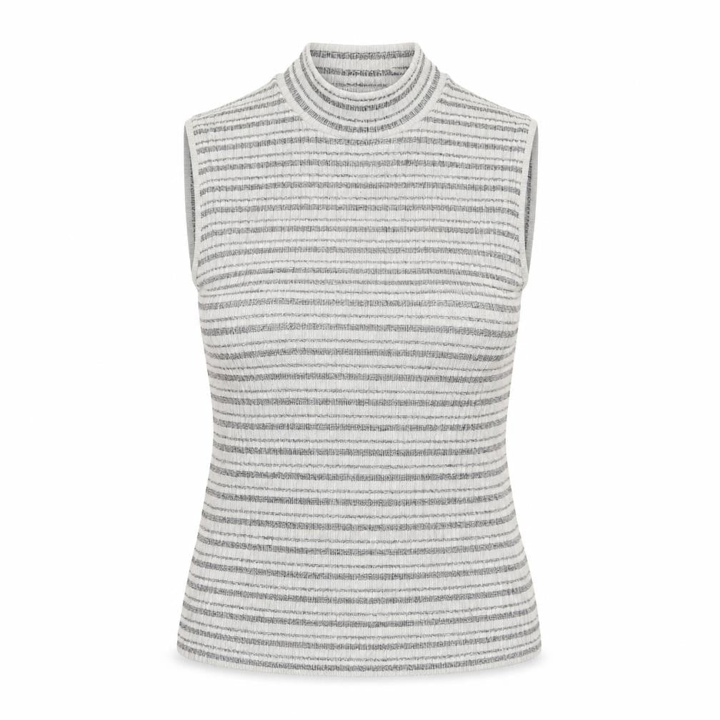 New Look Womens Grey Striped Cotton Basic Tank Size 8 High Neck