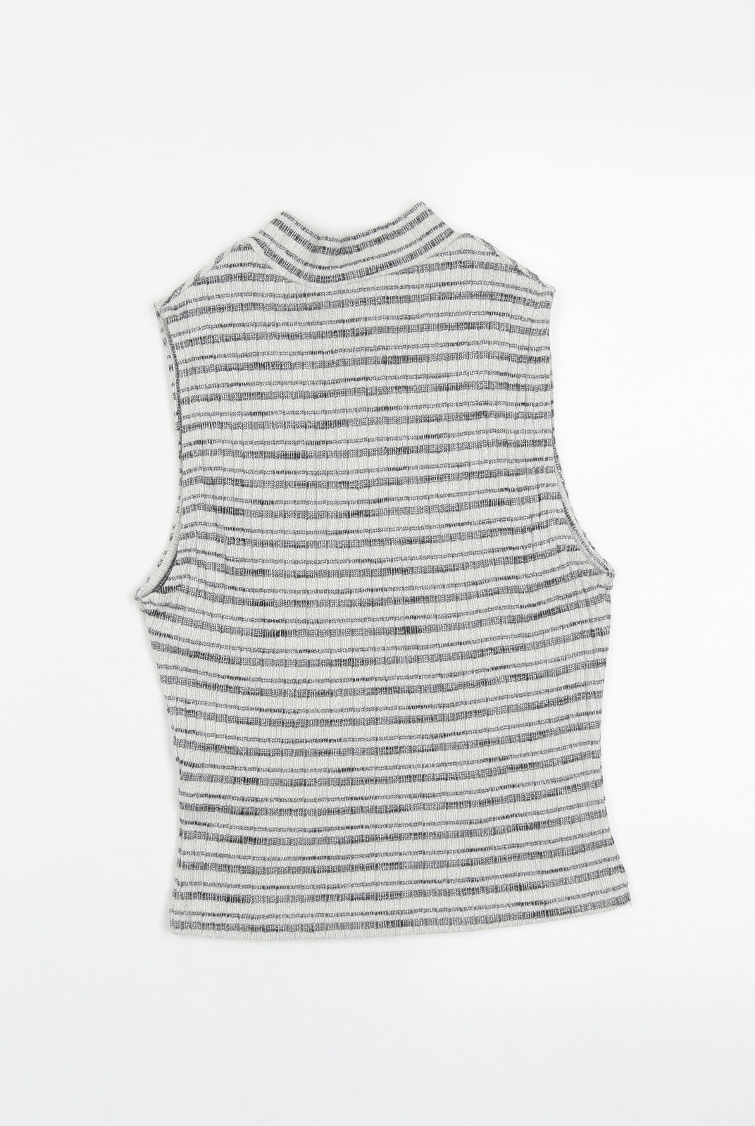 New Look Womens Grey Striped Cotton Basic Tank Size 8 High Neck