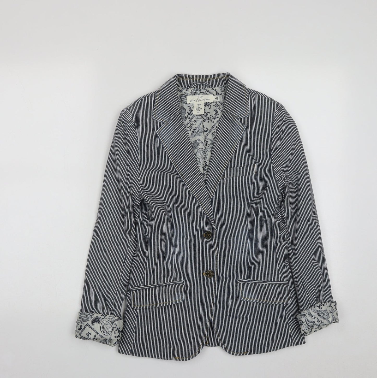 H&M Womens Black Striped  Jacket  Size 6  Button