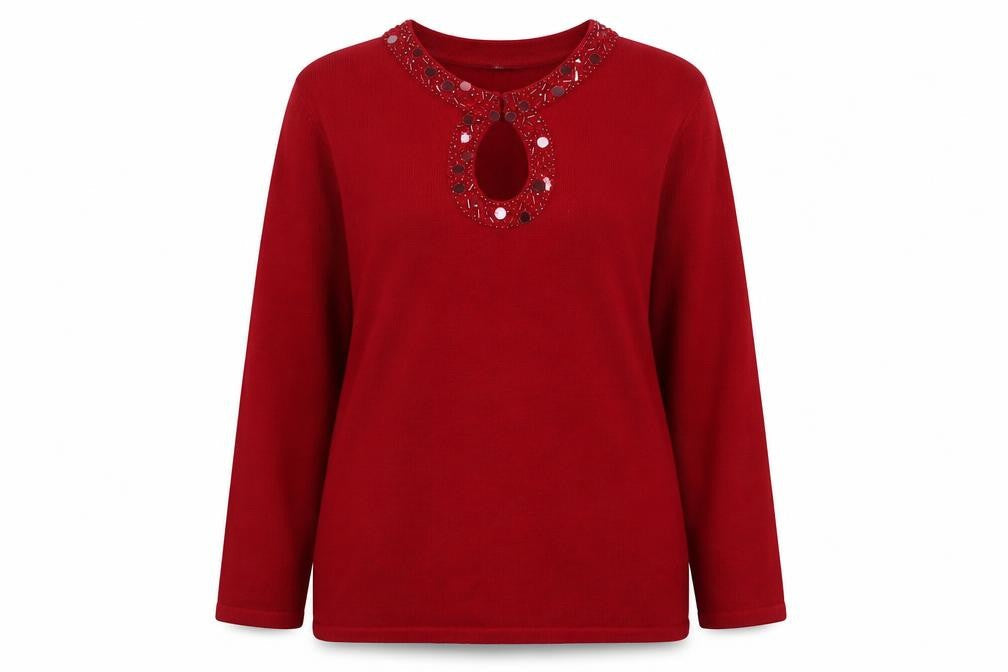 Marks and Spencer Womens Red Round Neck  Acrylic Pullover Jumper Size 14