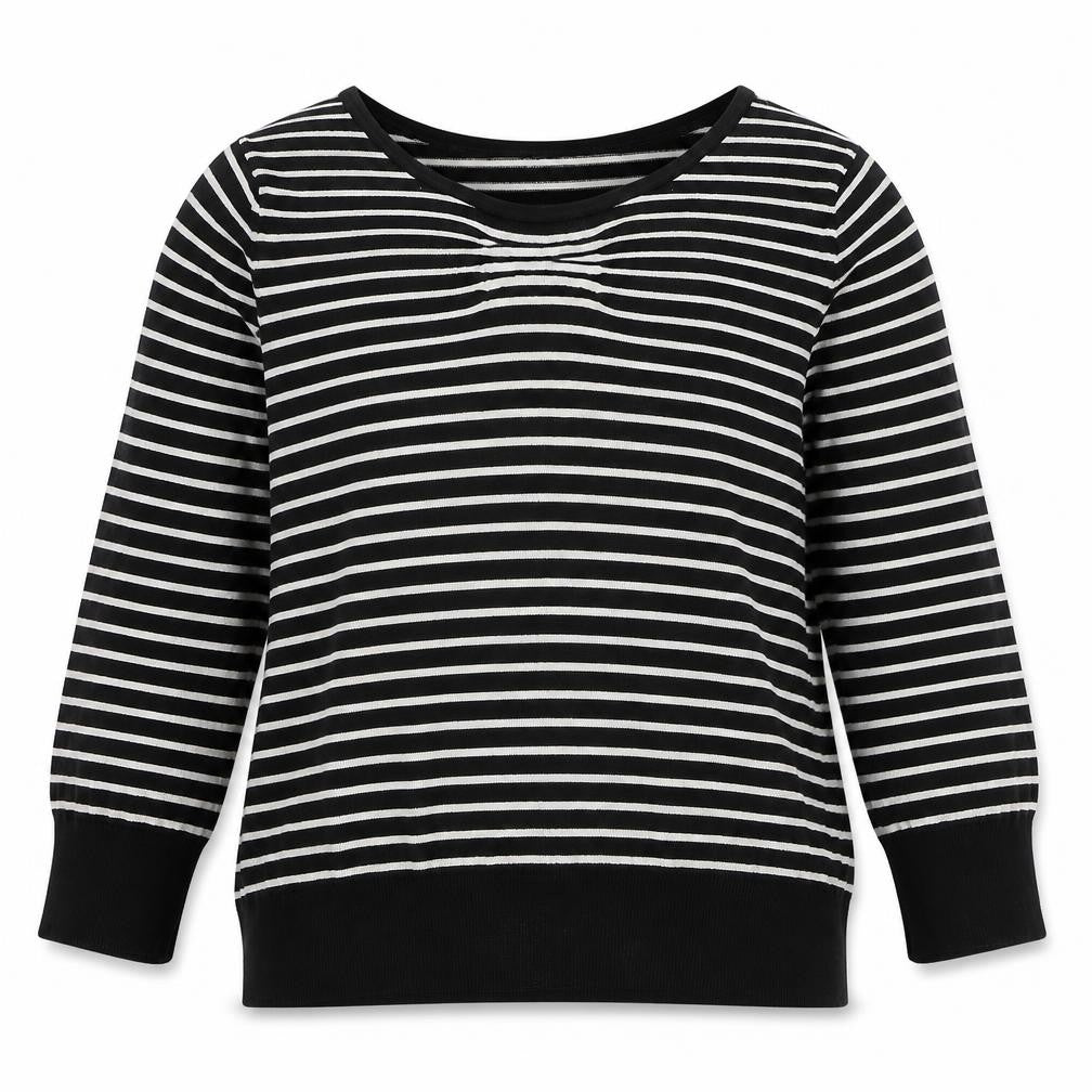 Country Casuals Womens Black Boat Neck Striped Viscose Pullover Jumper Size L