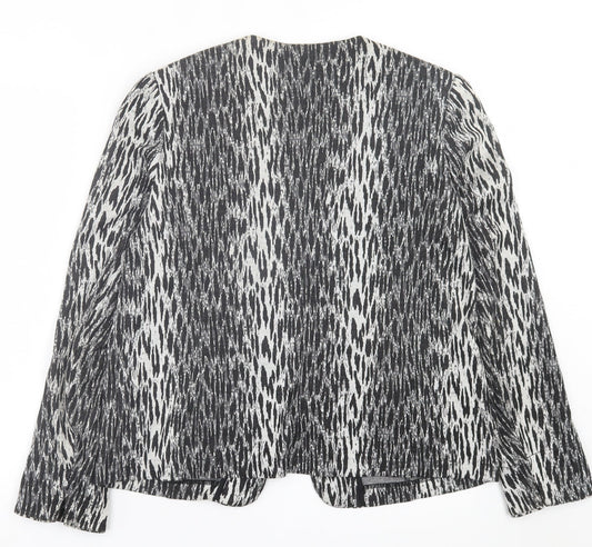 Damart Womens Black Geometric  Jacket Blazer Size 16  Hook & Eye