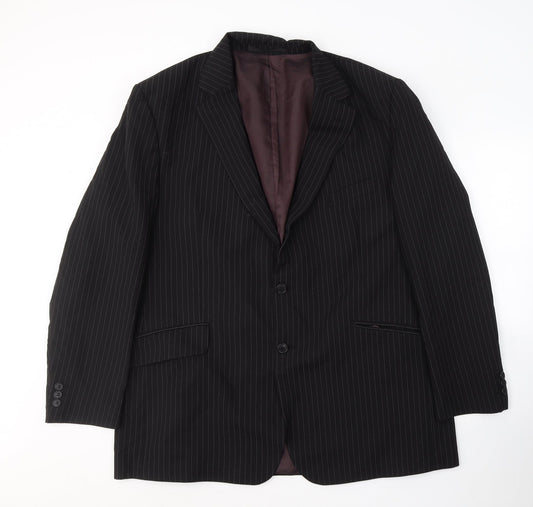 Preworn Mens Black Striped Polyester Jacket Suit Size 46