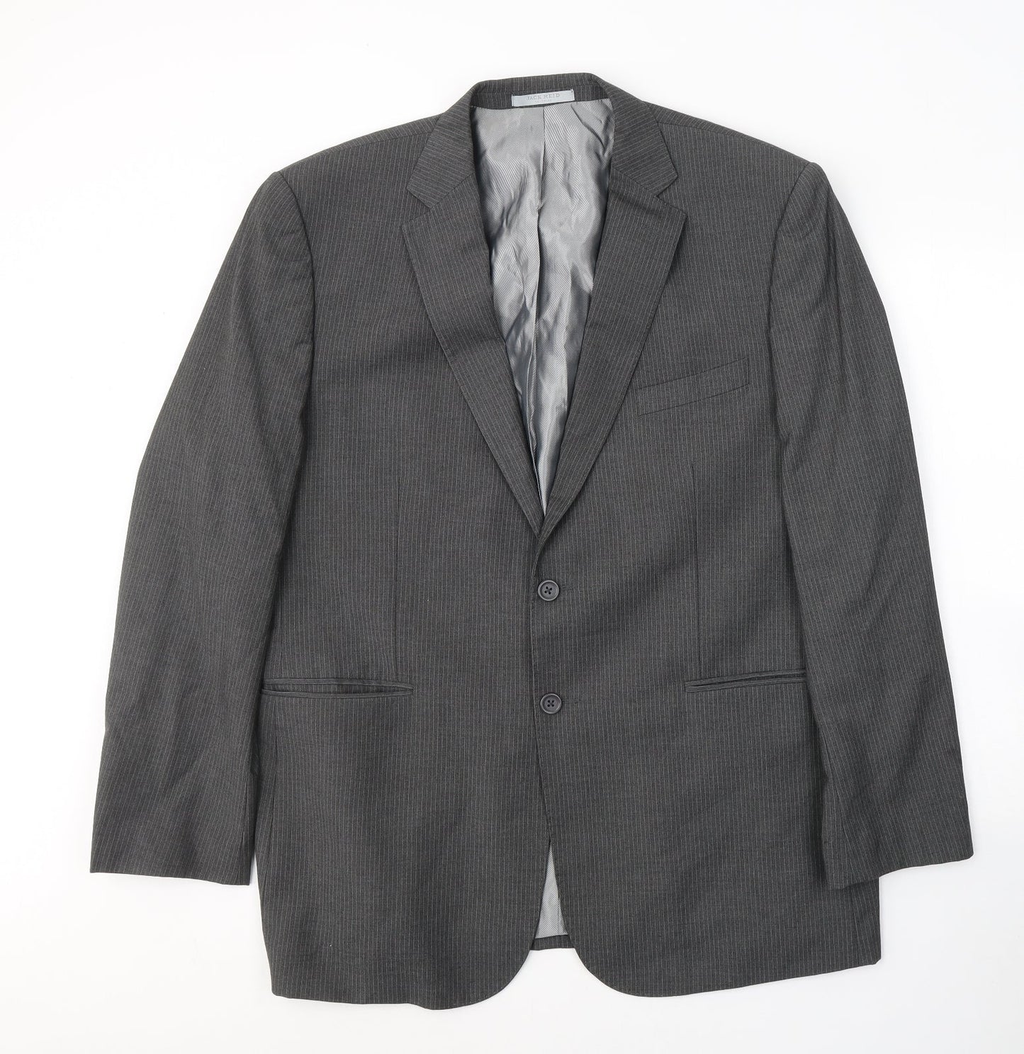 JACK REID Mens Grey Striped Polyester Jacket Suit Jacket Size 46
