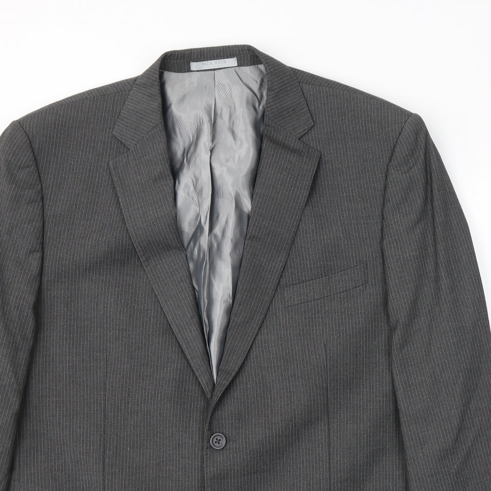 JACK REID Mens Grey Striped Polyester Jacket Suit Jacket Size 46