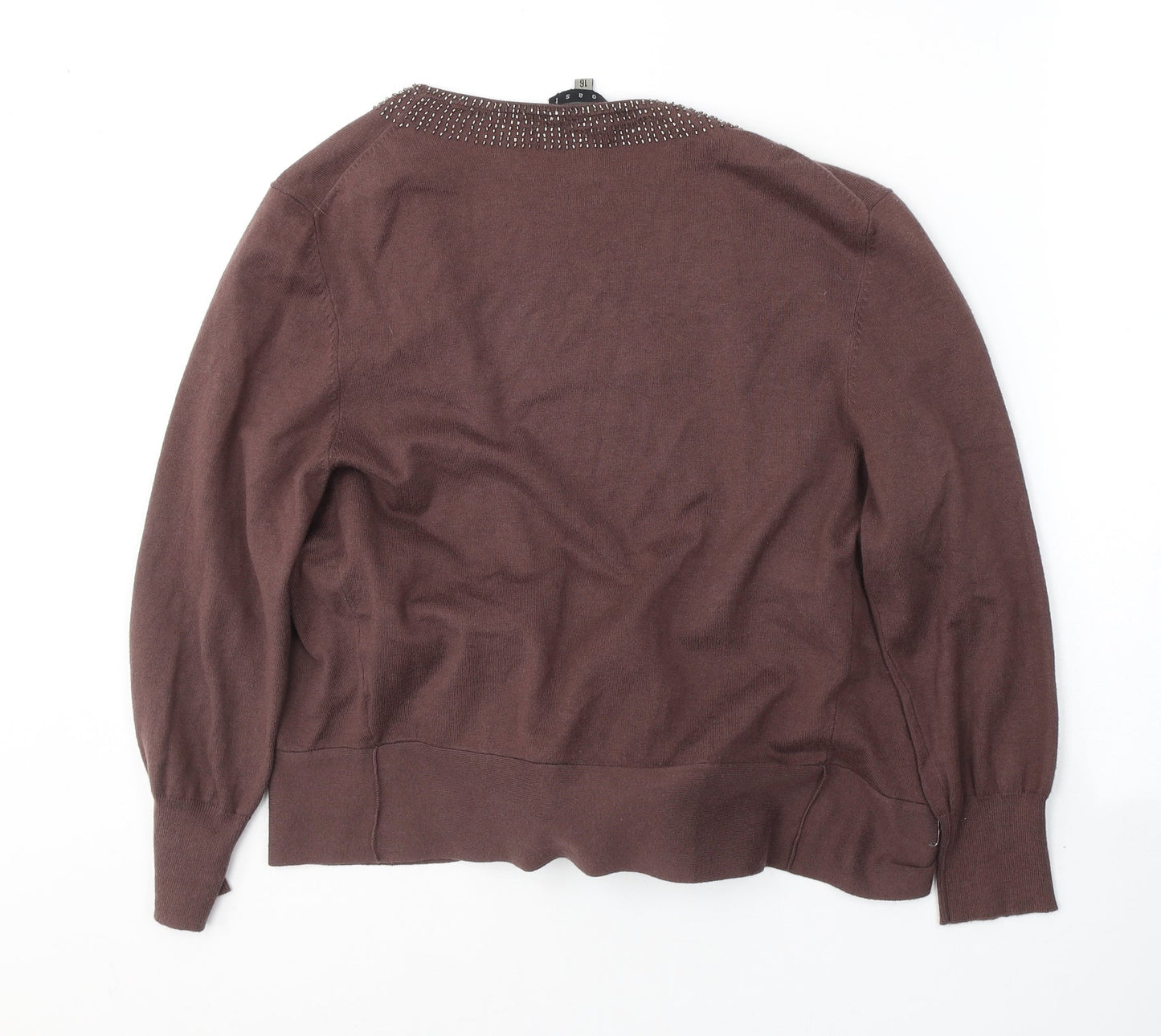 Coast Womens Brown V-Neck  Cotton Cardigan Jumper Size 16