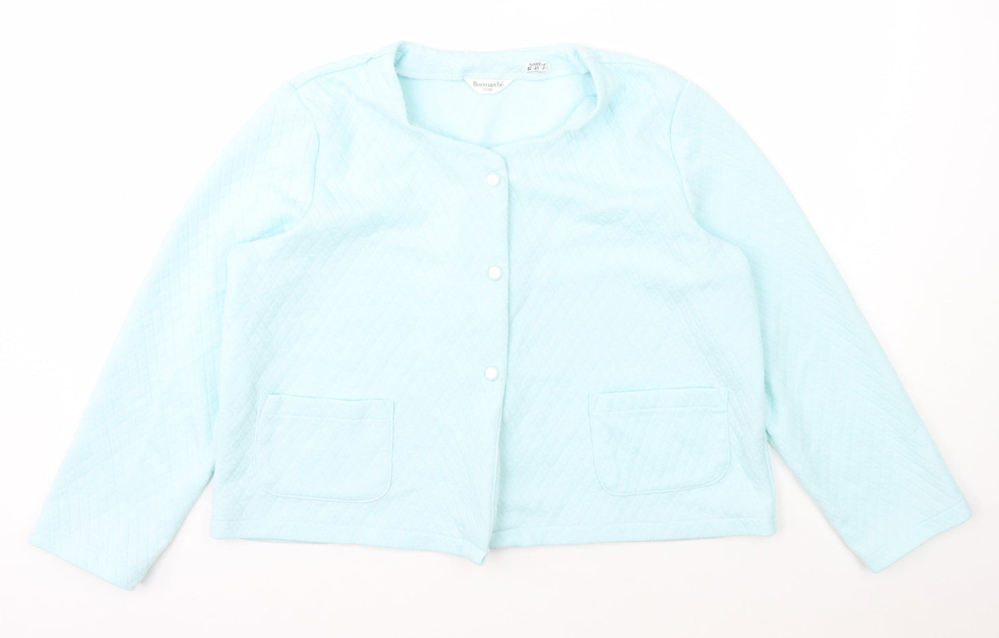 Bonmarché Womens Blue Scoop Neck Herringbone Polyester Cardigan Jumper Size 16