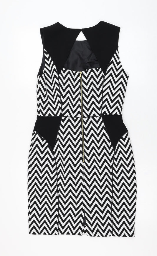 H&M Womens White Striped Polyester Pencil Dress  Size 10  Round Neck Button