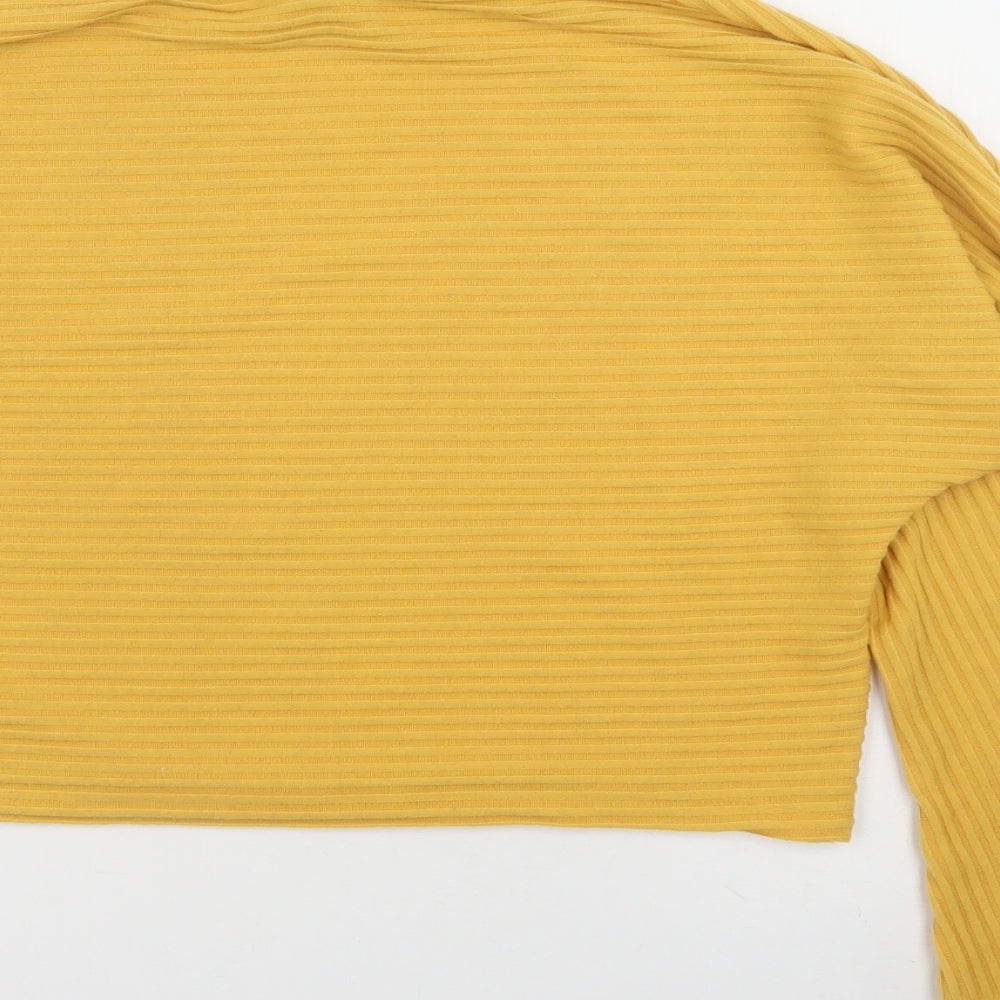 New Look Womens Yellow  Polyester Basic T-Shirt Size S High Neck