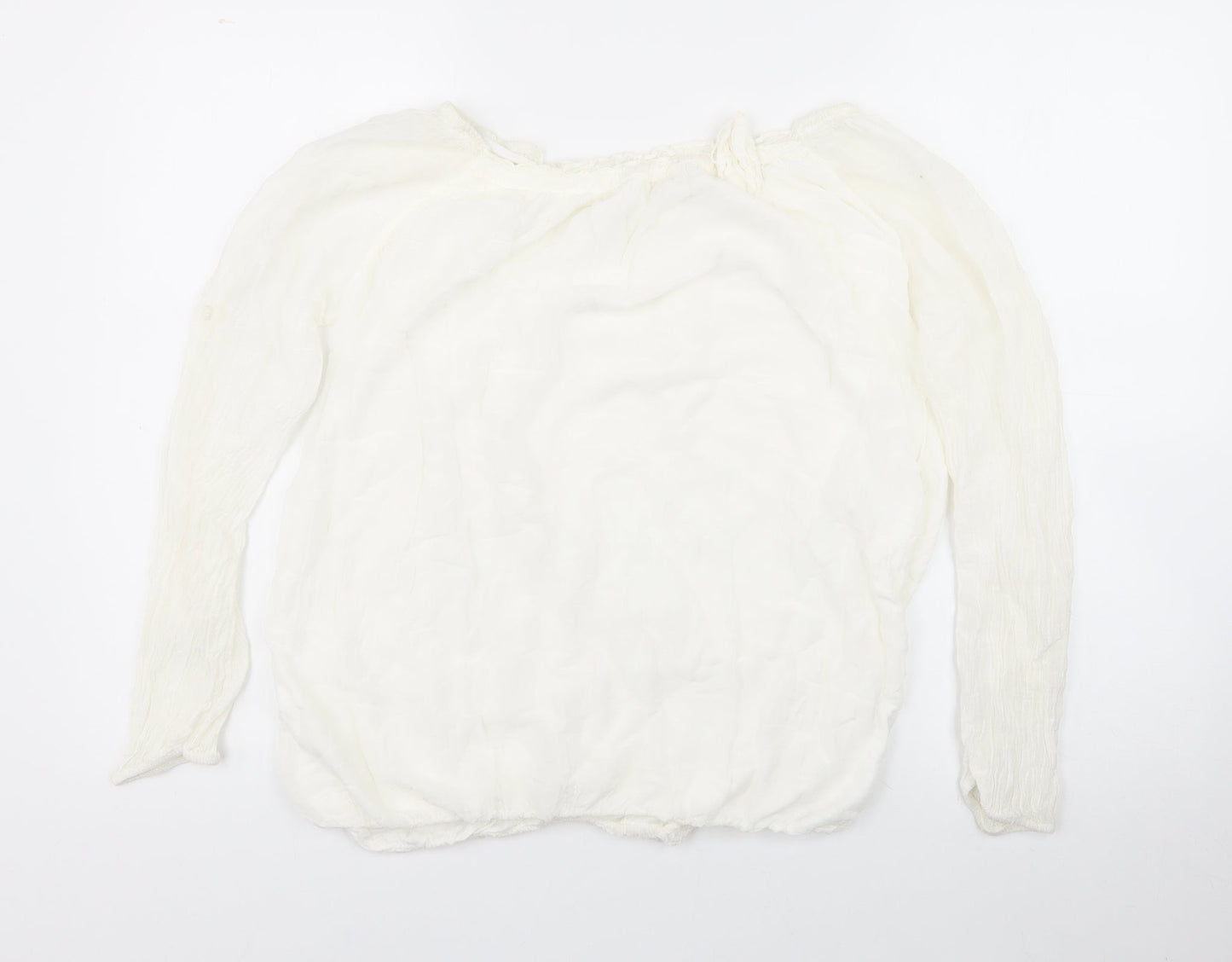 Preworn Womens White  Viscose Basic Blouse Size 14 Off the Shoulder