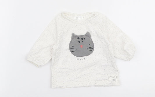 NEXT Girls White Polka Dot Cotton Jersey T-Shirt Size Newborn Round Neck Snap - Cat