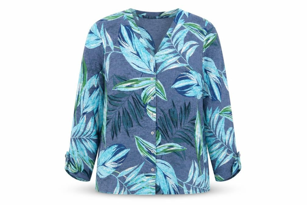 Classics Womens Blue V-Neck Floral Polyester Cardigan Jumper Size 14