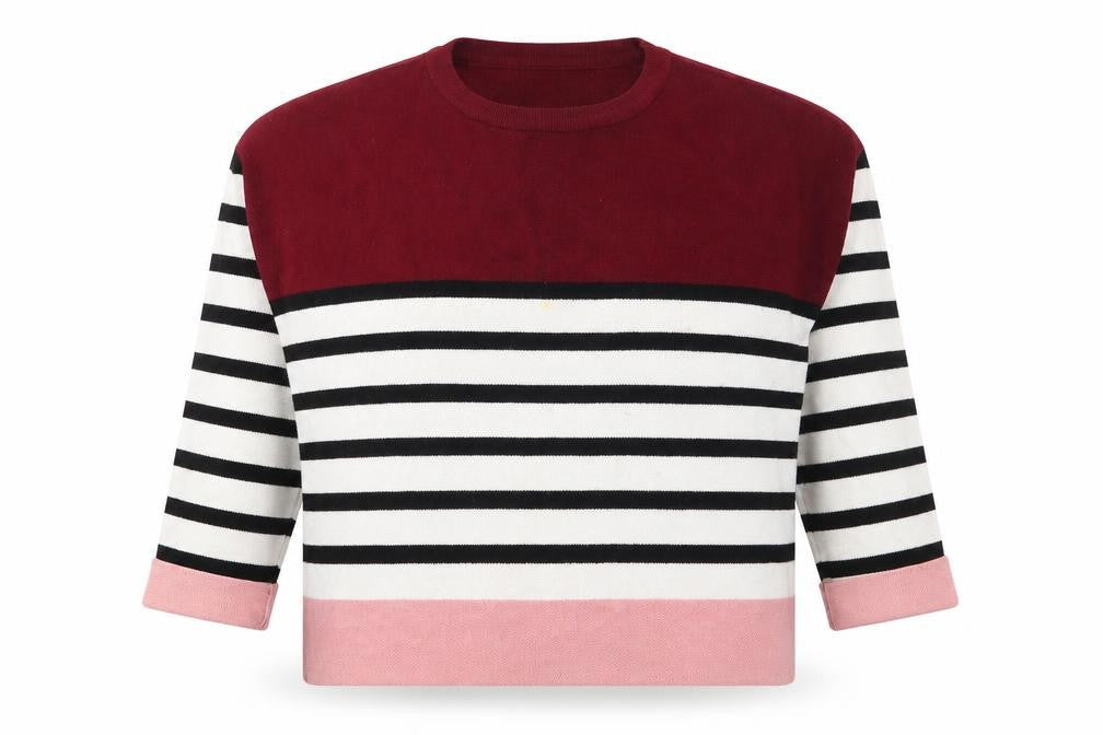 New Look Womens Red Crew Neck Striped Viscose Pullover Jumper Size M