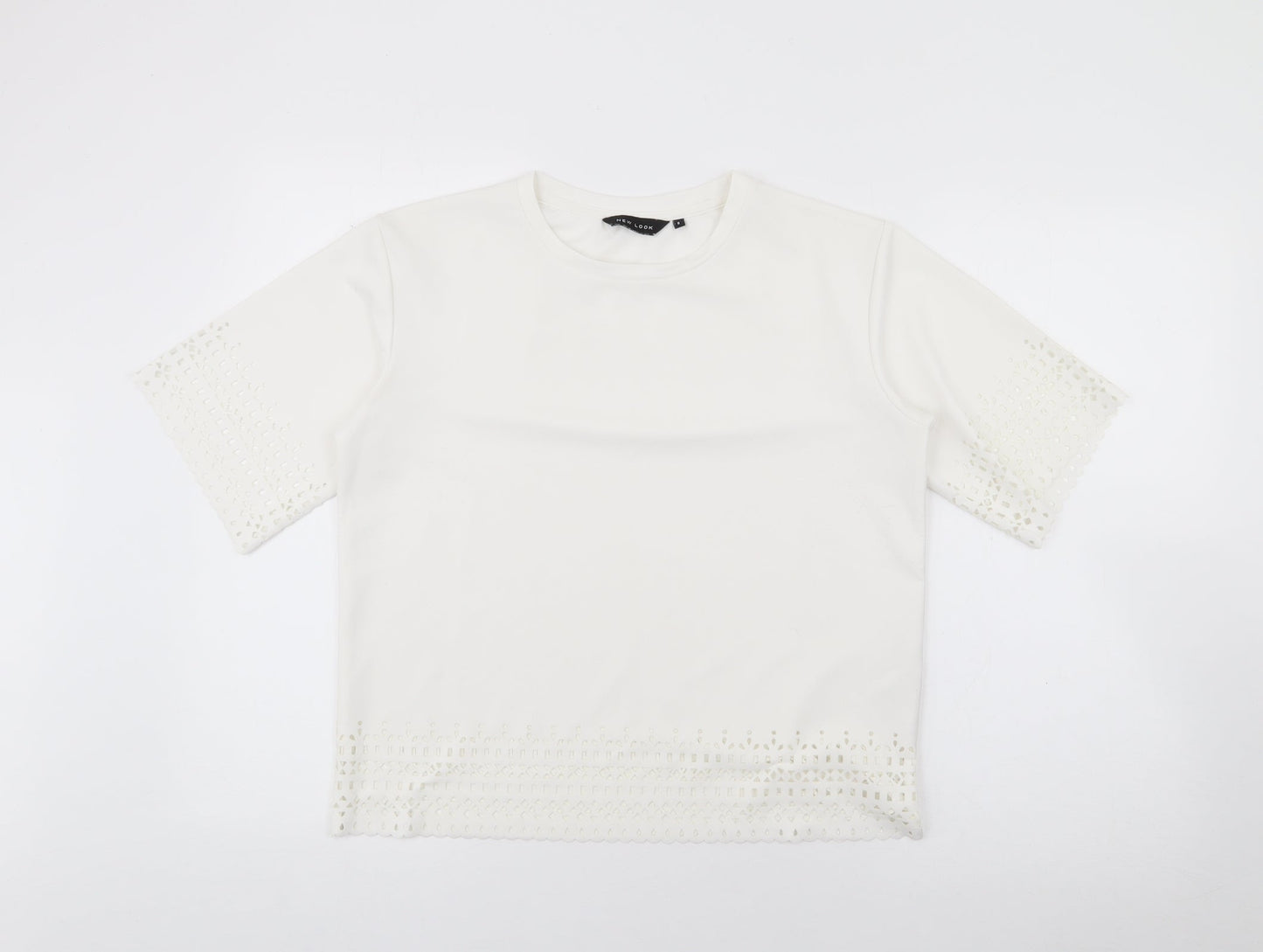 New Look Womens White  Polyester Basic T-Shirt Size 8 Crew Neck
