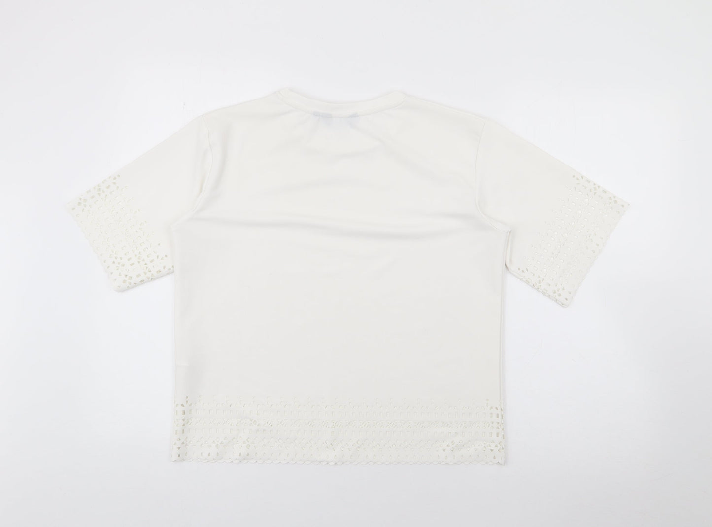 New Look Womens White  Polyester Basic T-Shirt Size 8 Crew Neck