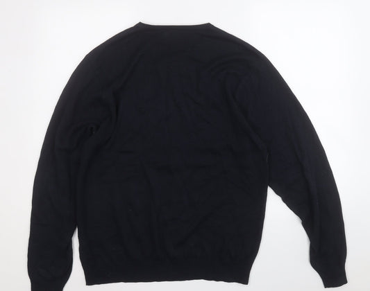 RUSSELL COLLECTION Mens Blue V-Neck  Cotton Pullover Jumper Size M