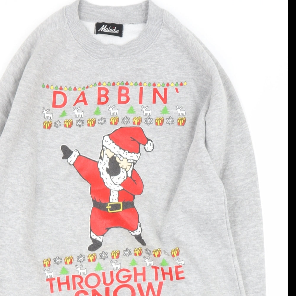 Preworn Womens Grey  Polyester Blend Pullover Sweatshirt Size 12   - Santa