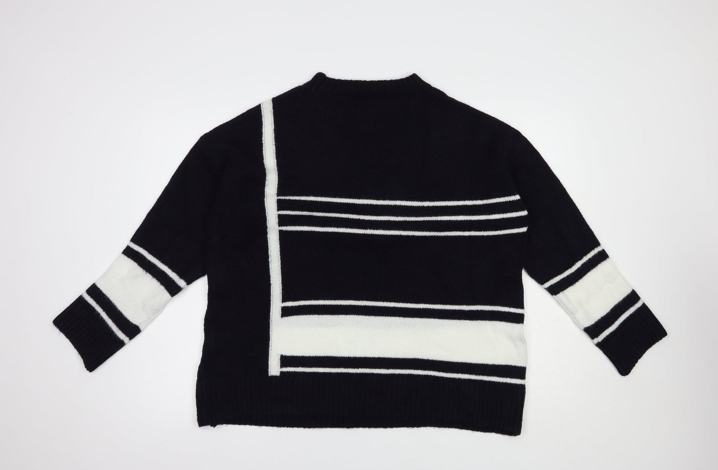 Wallis Womens Blue Crew Neck Striped Acrylic Pullover Jumper Size M