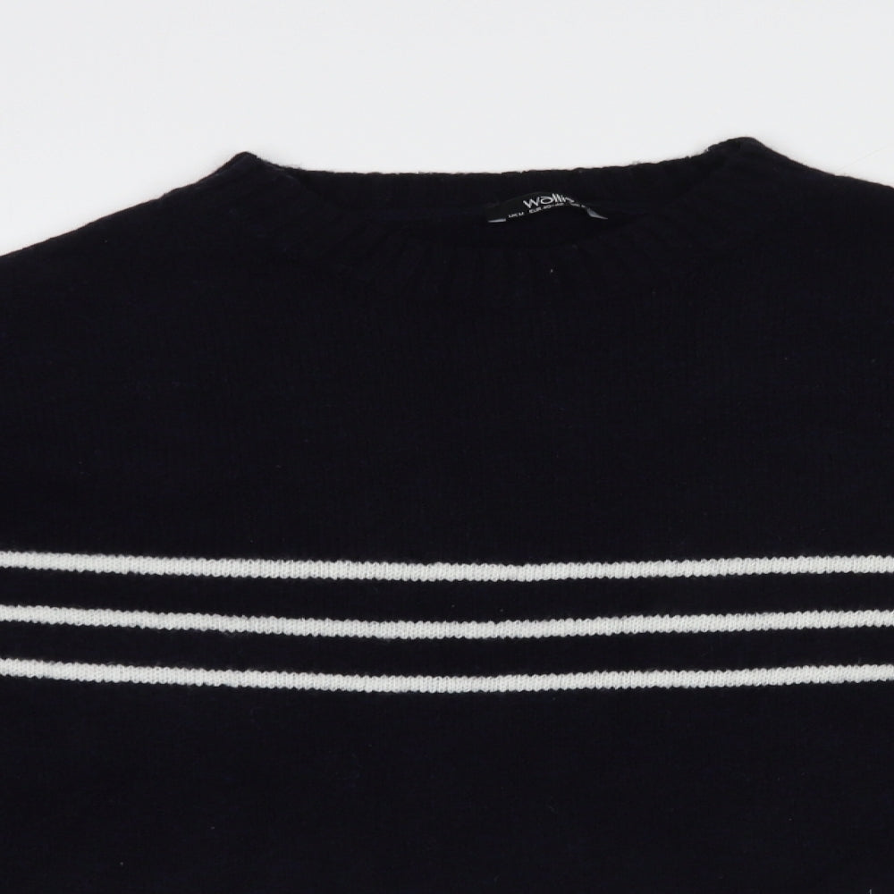 Wallis Womens Blue Crew Neck Striped Acrylic Pullover Jumper Size M