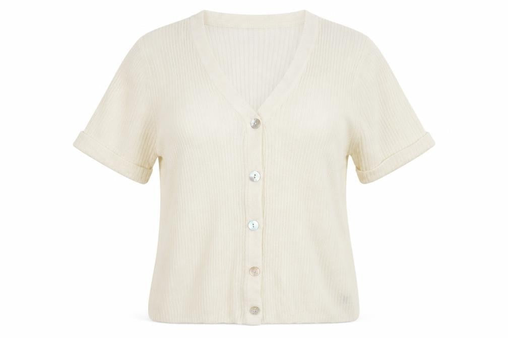 Bonmarché Womens Ivory V-Neck Acrylic Cardigan Jumper Size M