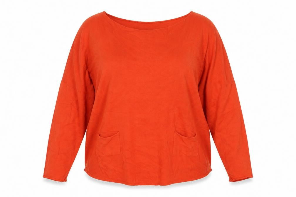 C.Valentyne Womens Orange  Viscose Basic Blouse One Size Square Neck
