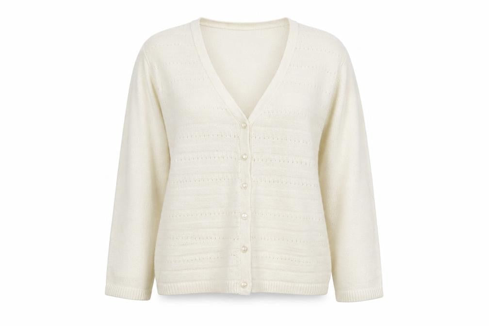 Bonmarché Womens Ivory V-Neck Acrylic Cardigan Jumper Size M