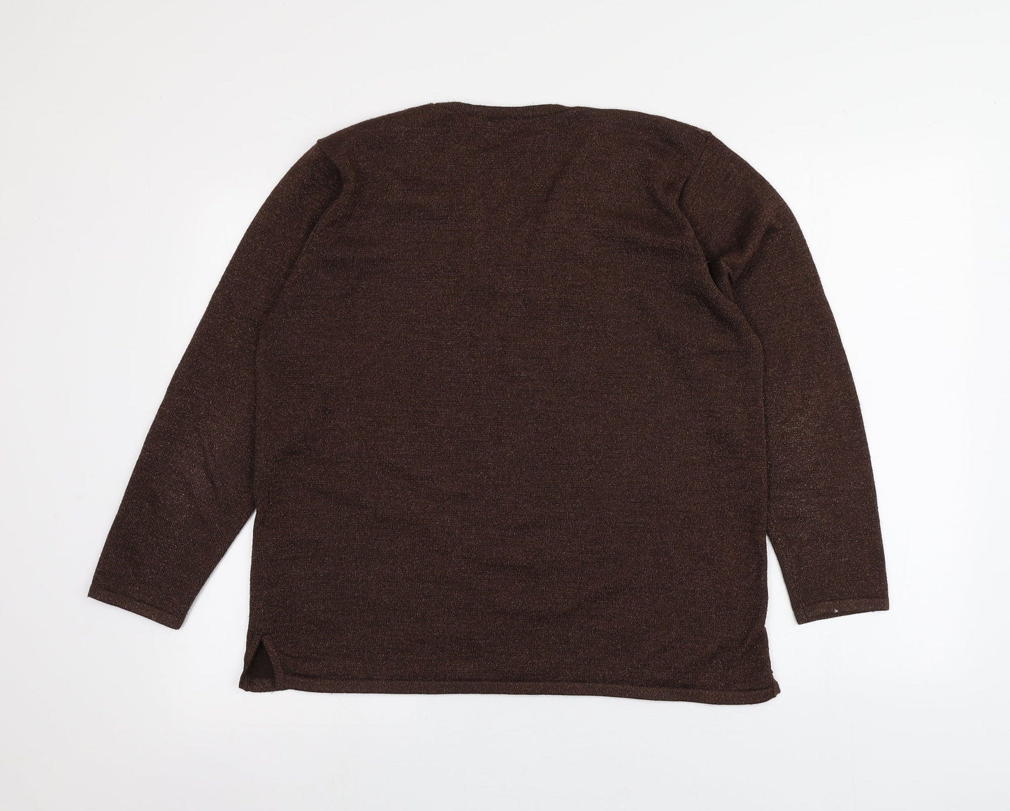 Reflect Womens Brown V-Neck Geometric Acrylic Pullover Jumper Size M