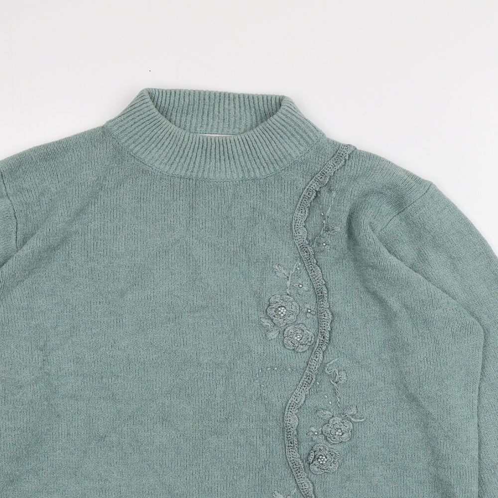 Fay Louise Womens Green High Neck Geometric Acrylic Pullover Jumper Size L