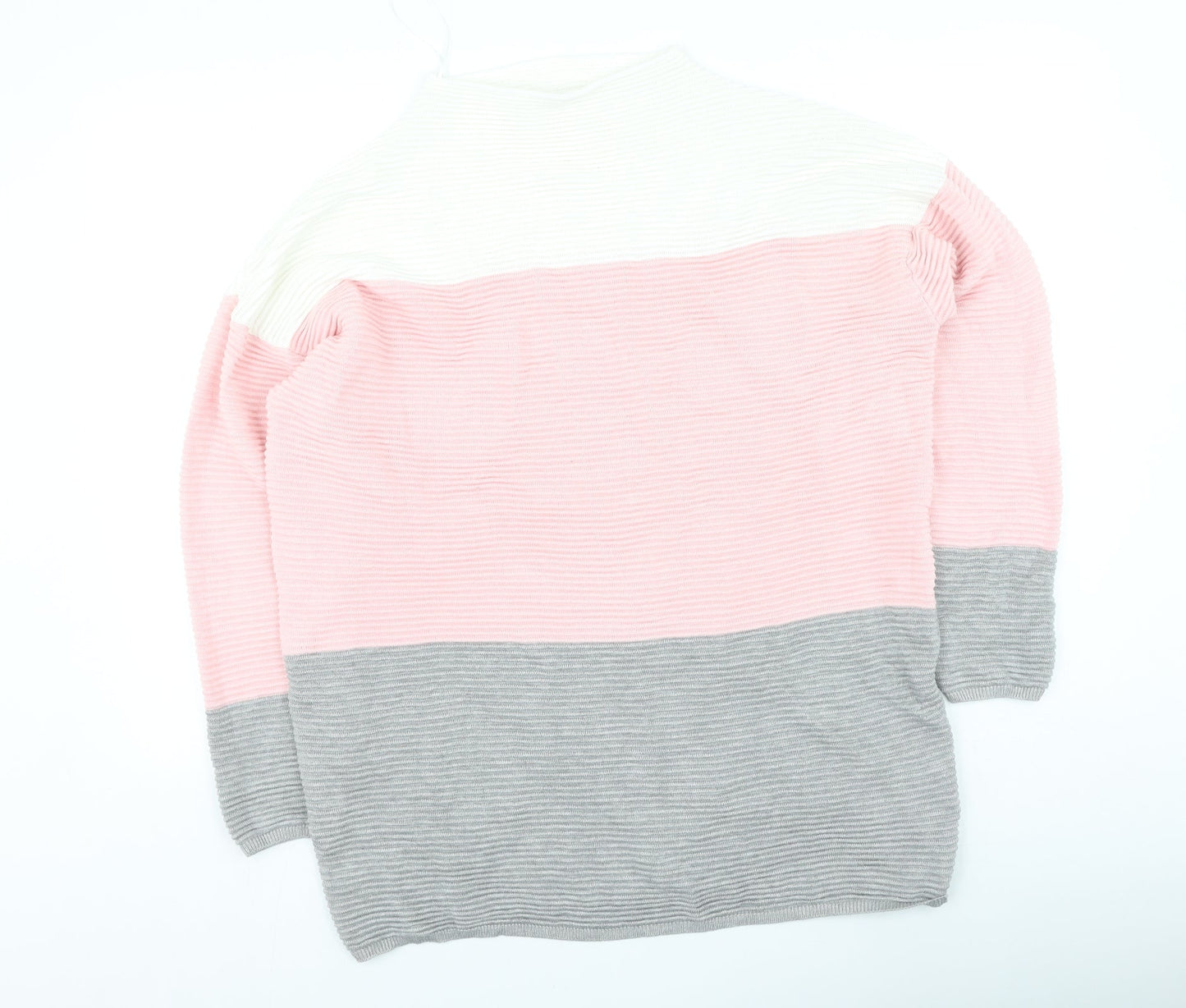 Body Flirt Womens Multicoloured Round Neck Striped Cotton Pullover Jumper Size M