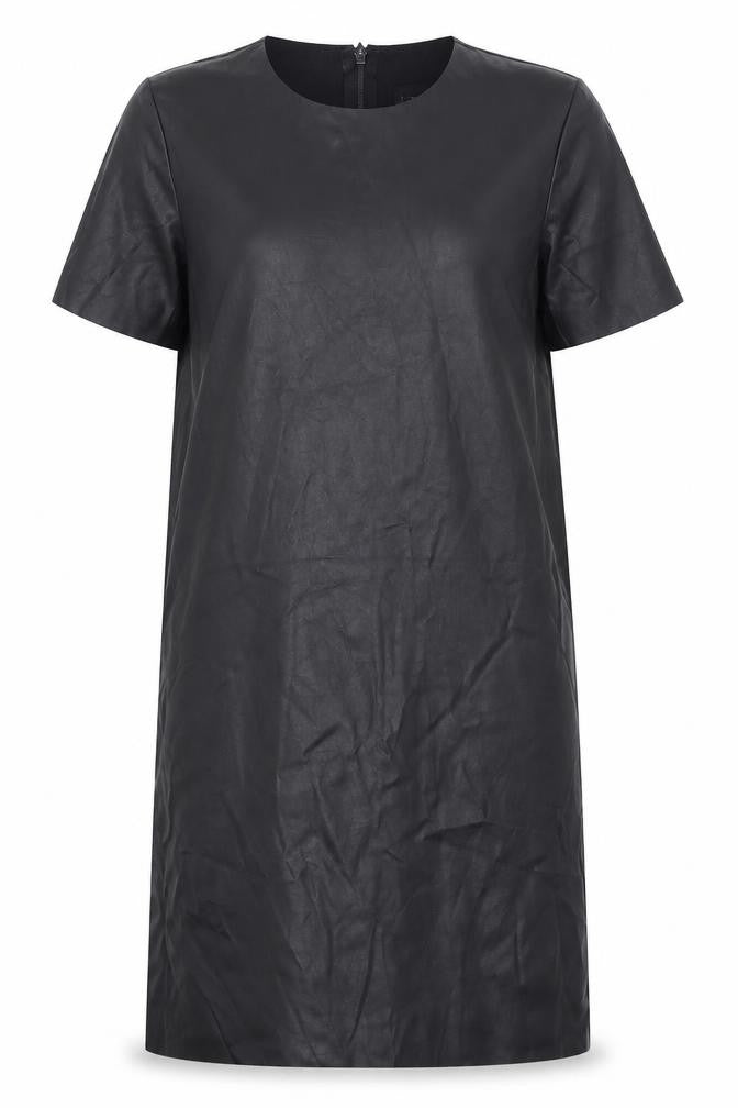 Topshop Womens Black  Polyurethane T-Shirt Dress  Size 6  Crew Neck Zip