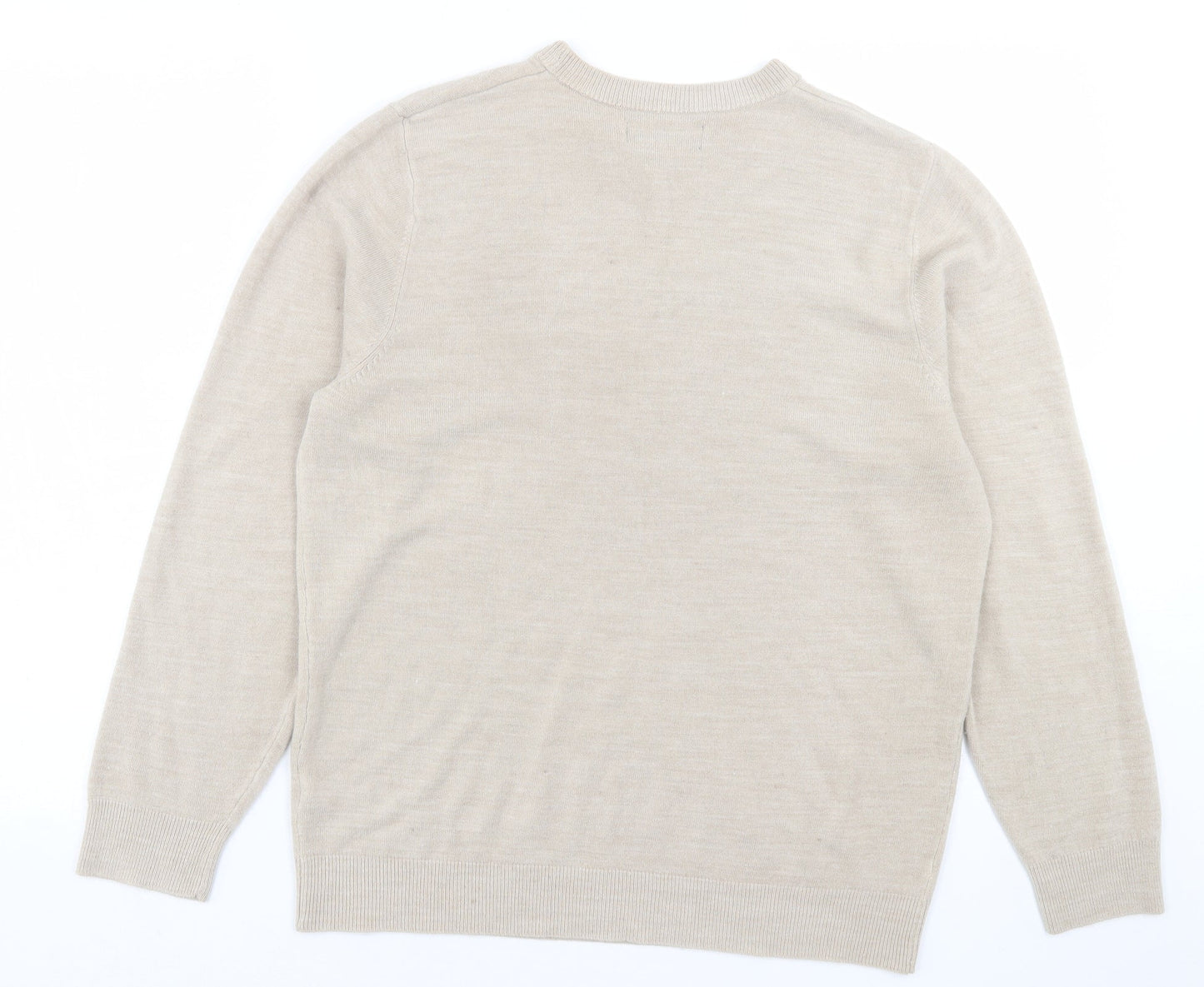 Easy Mens Brown Crew Neck  Acrylic Pullover Jumper Size L