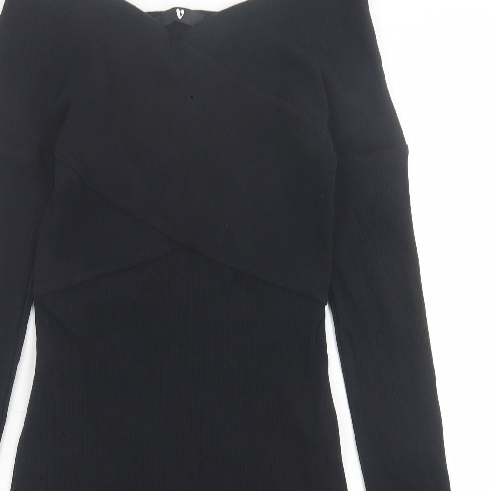 Very Womens Black  Cotton Bodycon  Size 8  Off the Shoulder Pullover