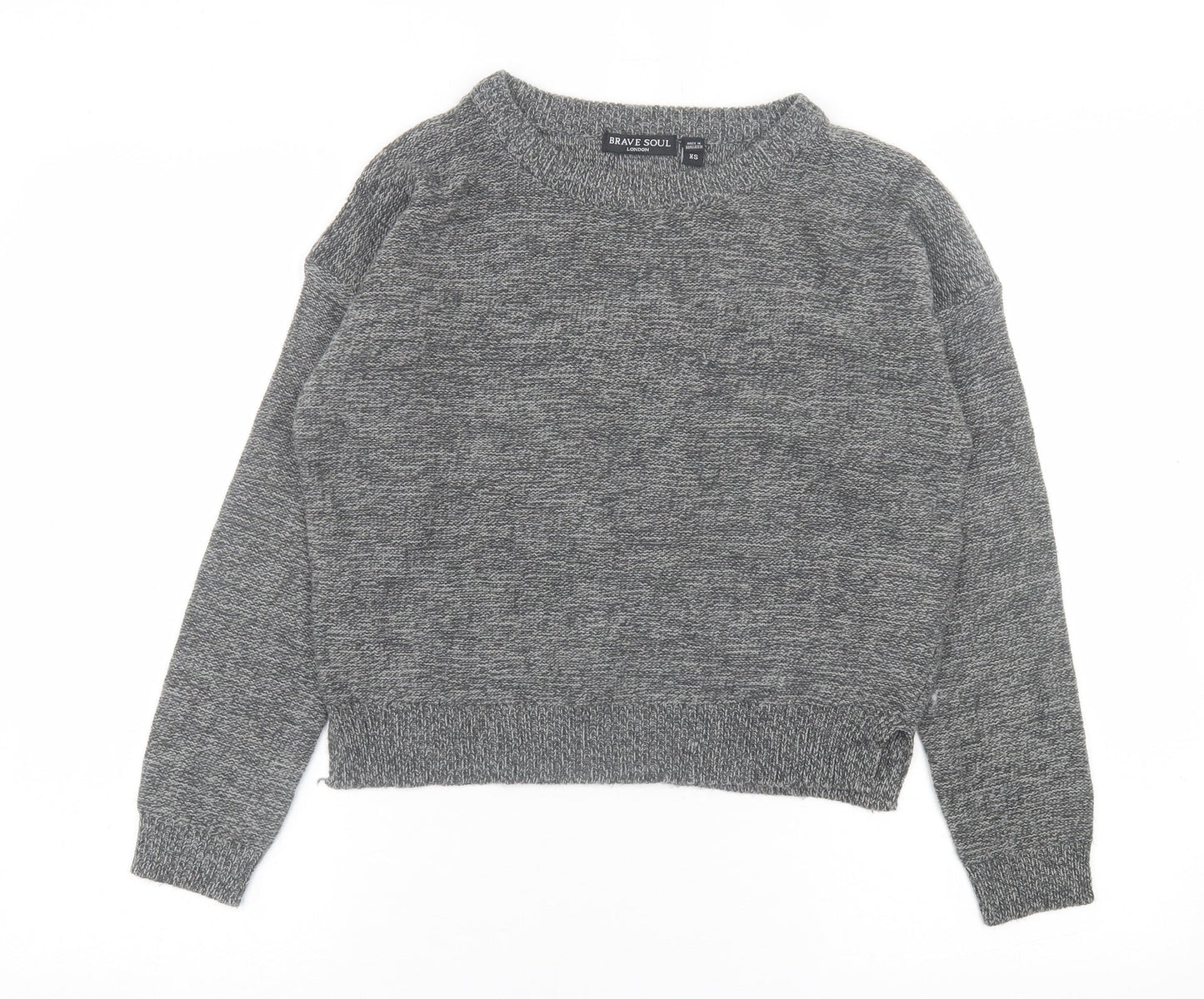 Brave Soul Womens Grey Crew Neck  Acrylic Pullover Jumper Size XS