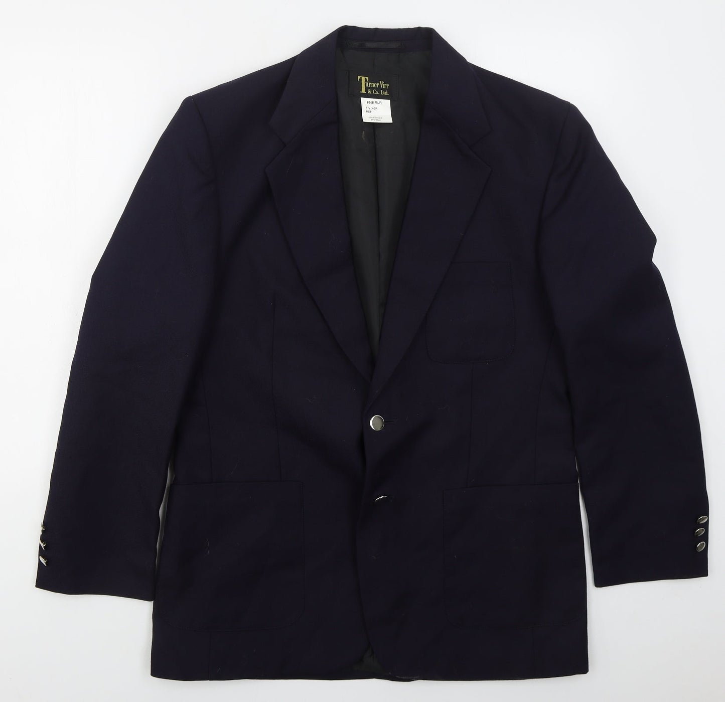 Turner Virr & Co Mens Blue  Polyester Jacket Suit Jacket Size 40