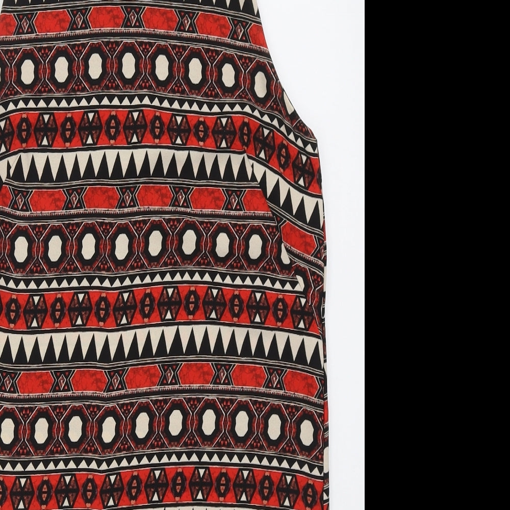 H&M Womens Red Geometric Polyester Tank Dress  Size 10  Round Neck Pullover