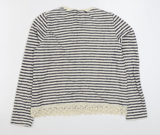 Marks and Spencer Girls Blue Round Neck Striped Cotton Pullover Jumper Size 13-14 Years  Pullover