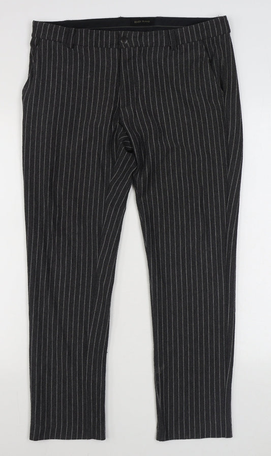 Rive Island Womens Grey Striped Polyester Trousers  Size 32 in L27 in Regular Zip