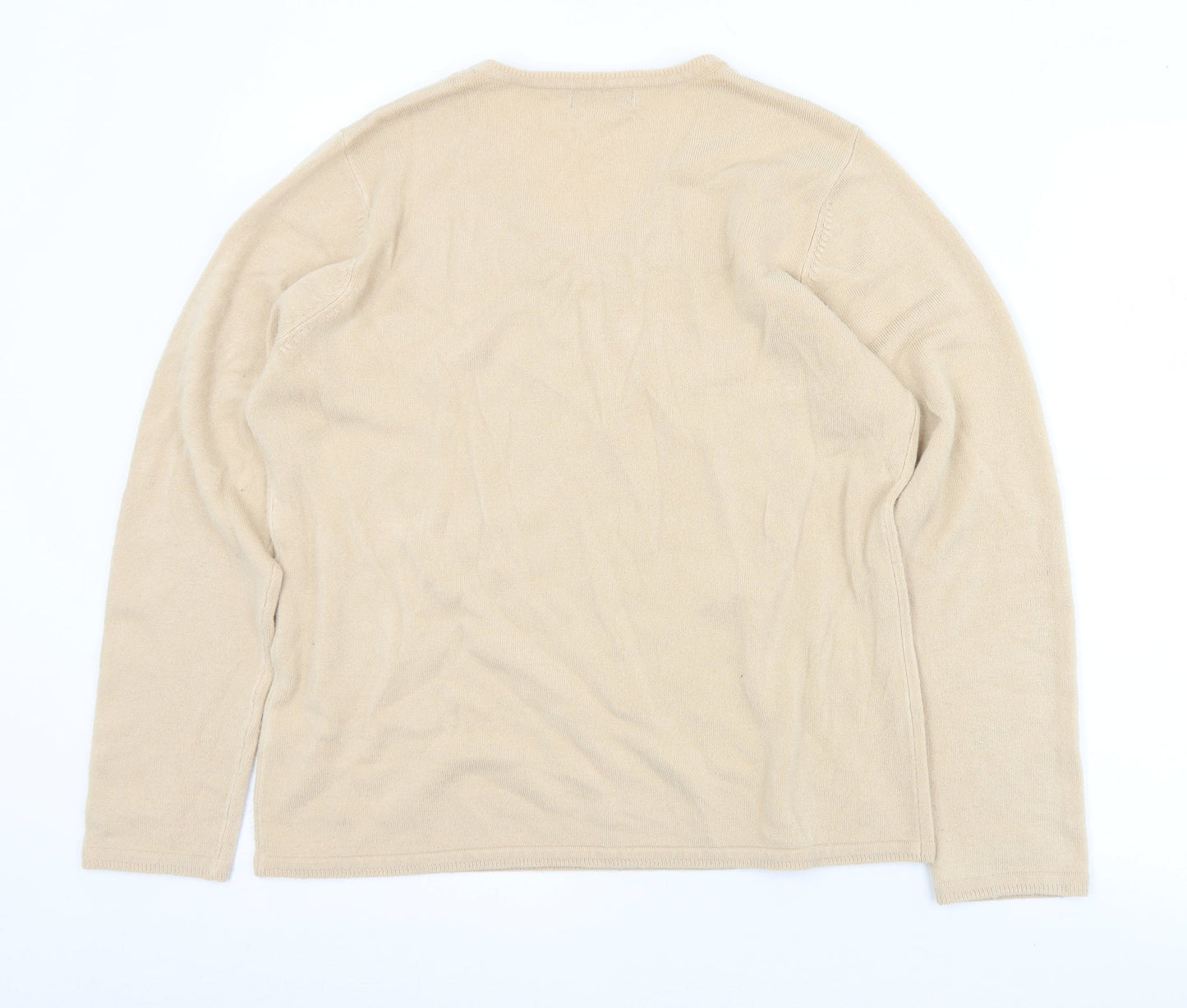 BM Womens Beige V-Neck  Acrylic Pullover Jumper Size M