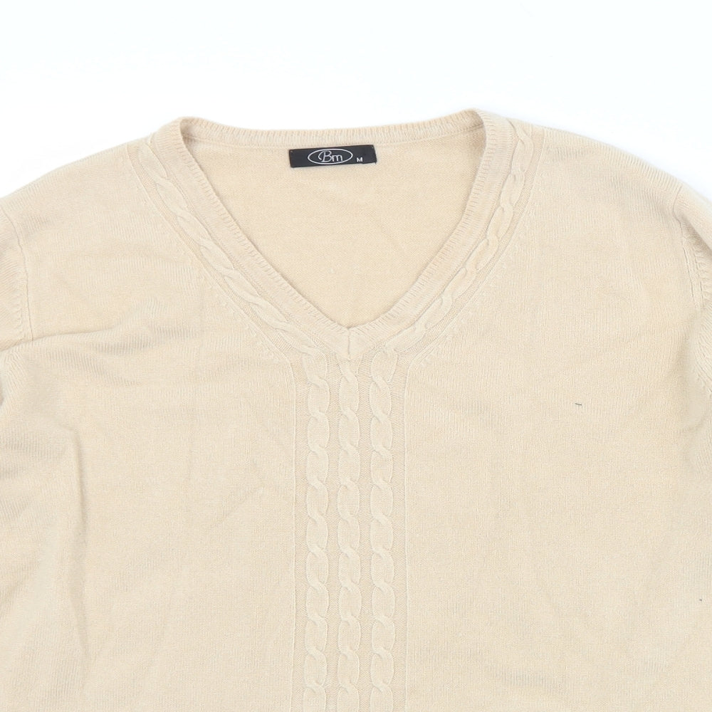 BM Womens Beige V-Neck  Acrylic Pullover Jumper Size M