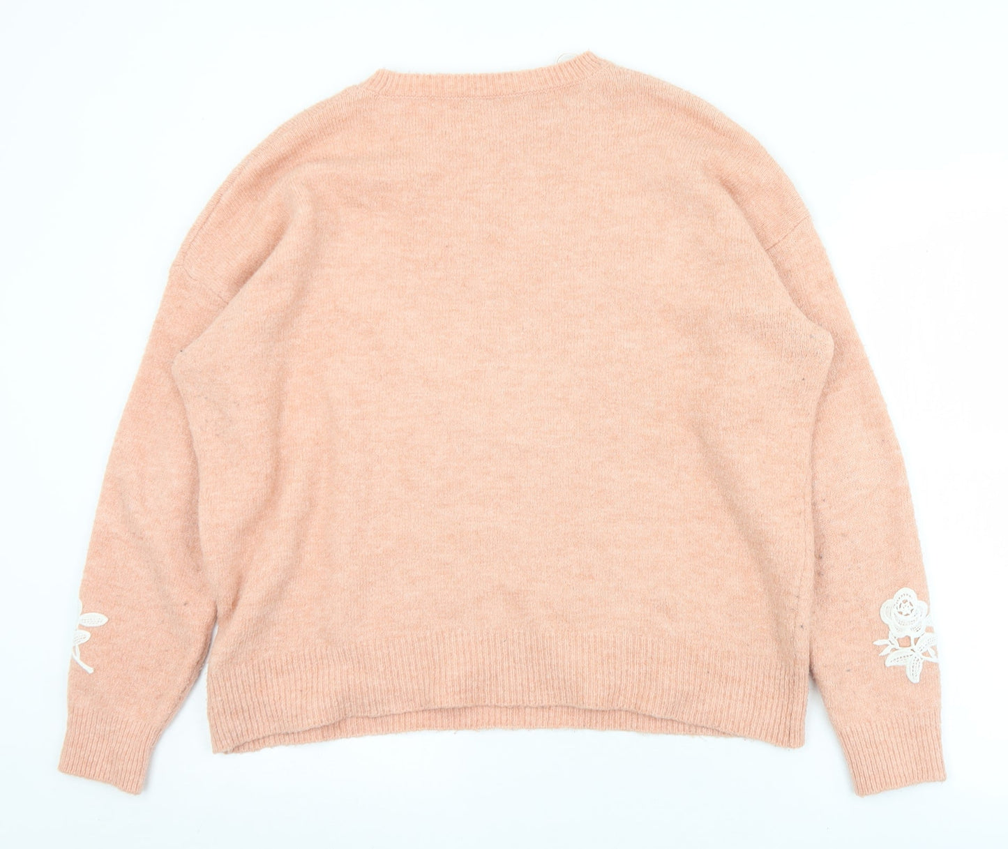 Marks and Spencer Womens Pink Crew Neck Floral Acrylic Pullover Jumper Size L