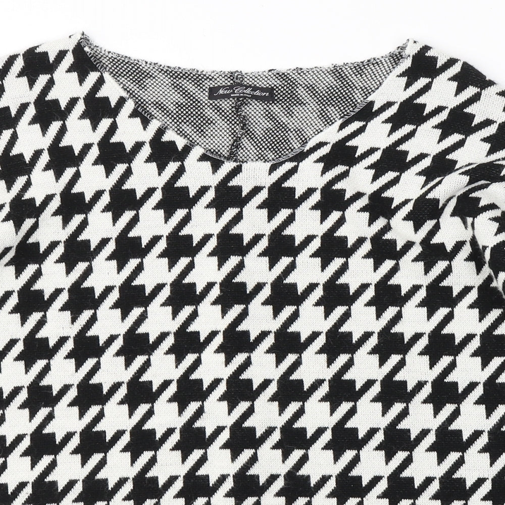 New Collection Womens White Houndstooth Acrylic Basic Blouse Size M Round Neck