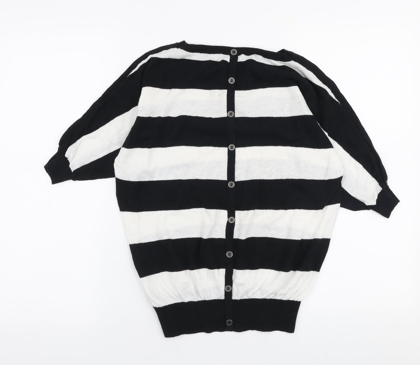 Oasis Womens Black Boat Neck Striped Cotton Pullover Jumper Size XS