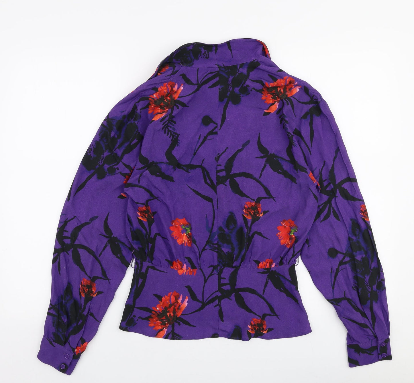 H&M Womens Purple Floral Viscose Basic Blouse Size 6 Collared