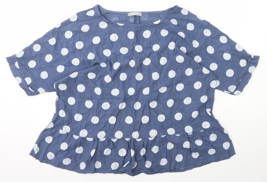 Lv clothing Womens Blue Polka Dot Camel Basic T-Shirt One Size Scoop Neck