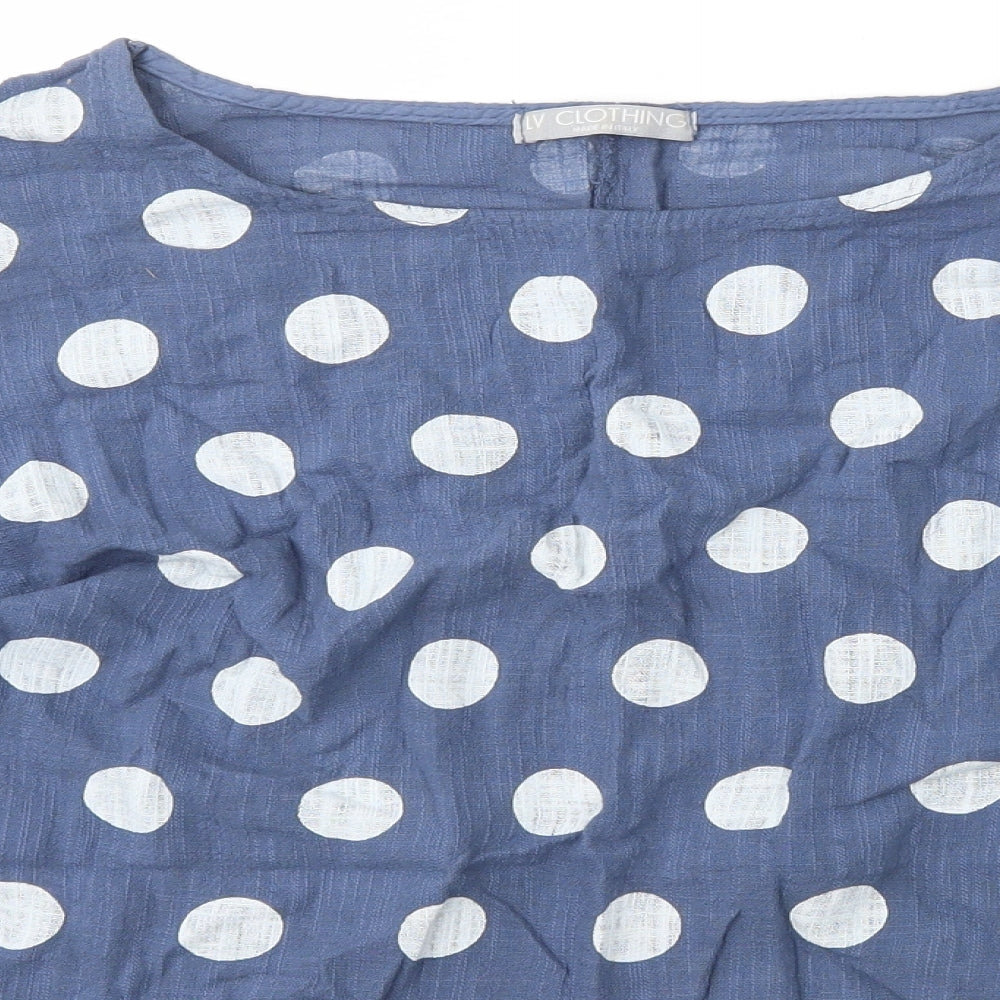 Lv clothing Womens Blue Polka Dot Camel Basic T-Shirt One Size Scoop Neck