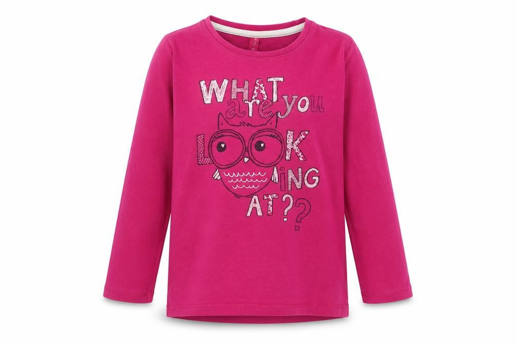 Preworn Girls Pink  Polyester Basic T-Shirt Size 5-6 Years Round Neck Pullover - Owl