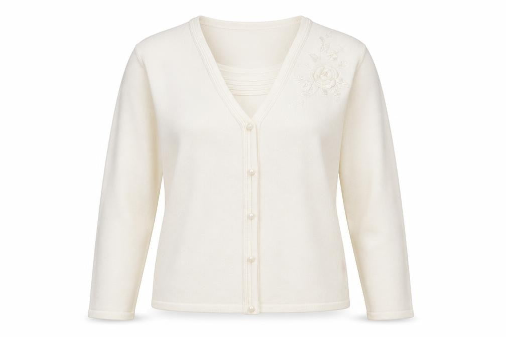 Bonmarché Womens Ivory V-Neck Acrylic Cardigan Jumper Size L