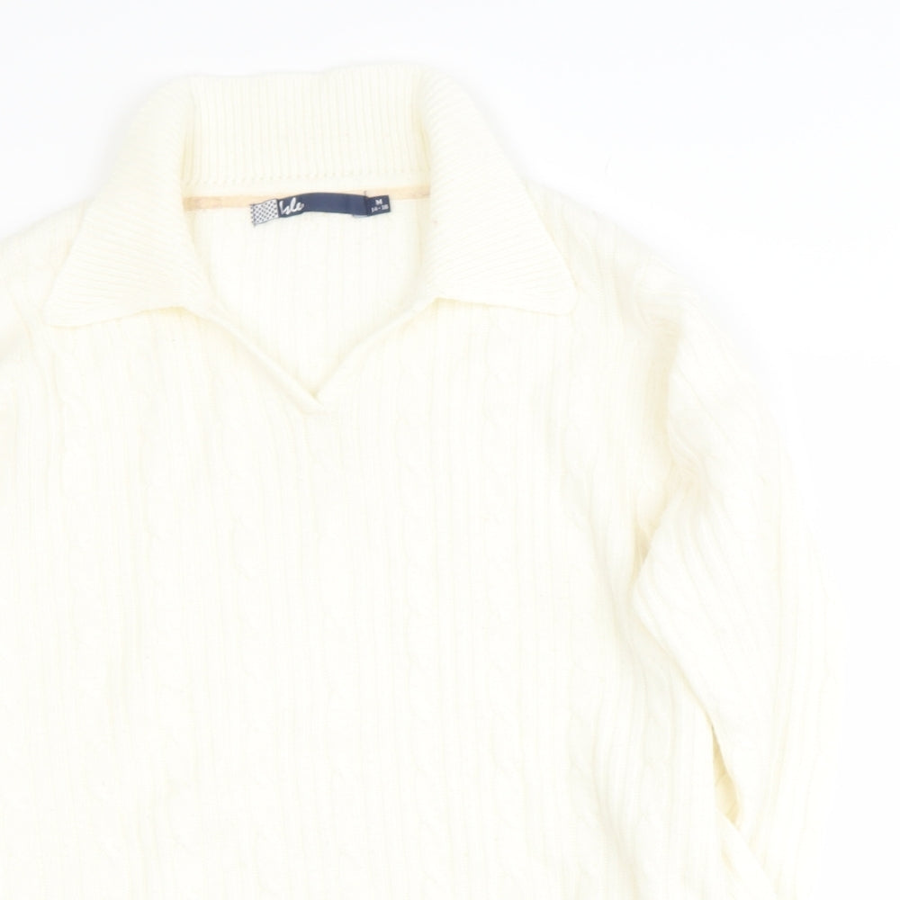 Preworn Womens Beige Collared  Acrylic Pullover Jumper Size 14
